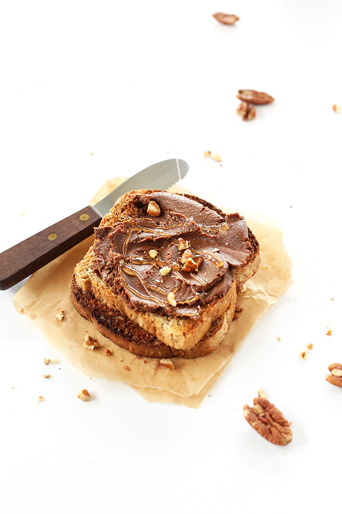 Slices of toast topped with Vegan Brownie Batter Spread