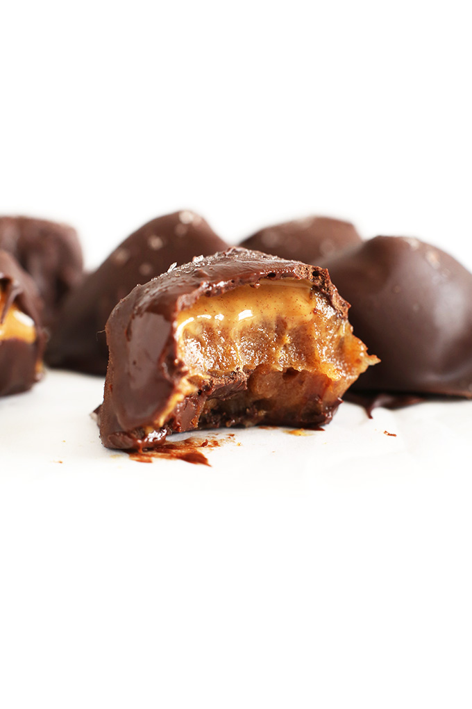 Partially eaten Vegan Caramel Peanut Butter Truffles