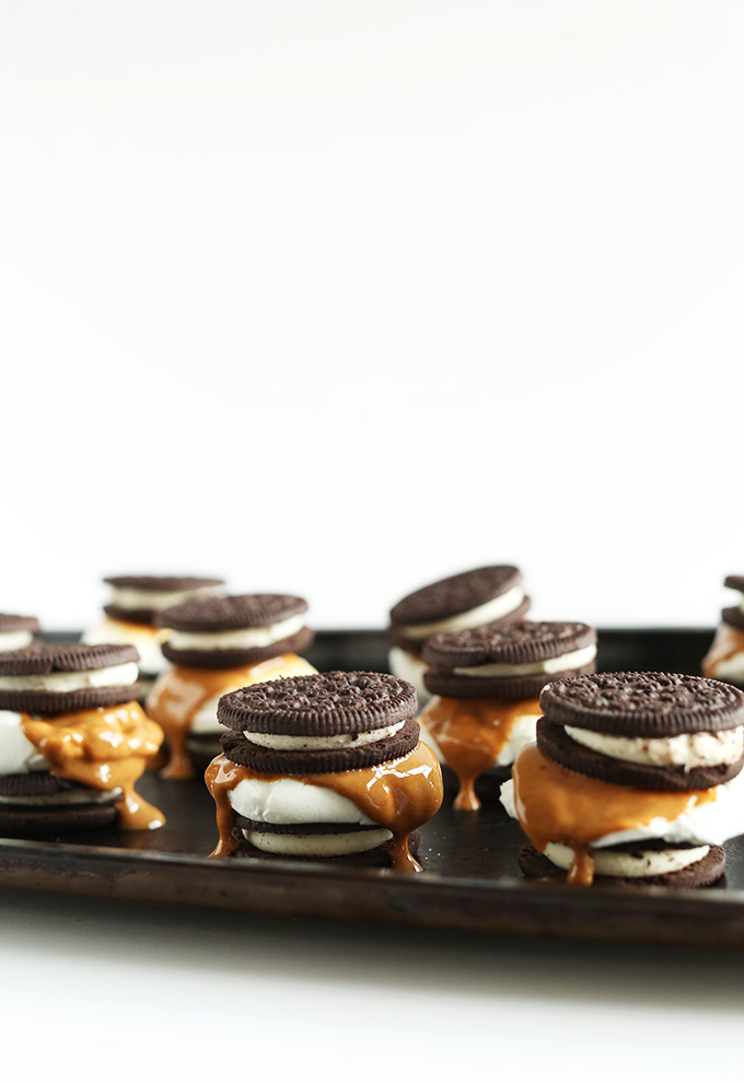 Baking sheet of our AMAZING Peanut Butter S'MOREOS recipe