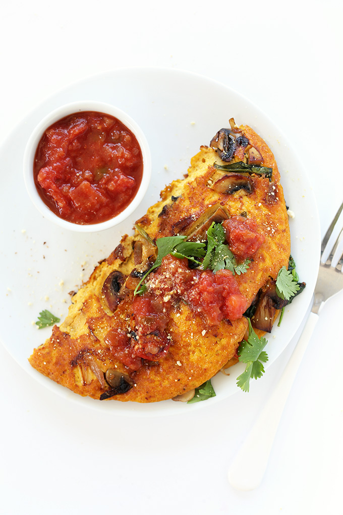 Plate of our Easy Vegan Omelet for a healthy gluten-free vegan breakfast
