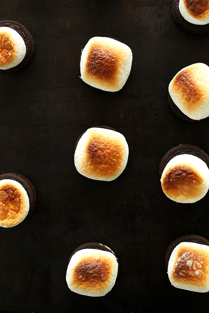 Freshly toasted marshmallows for making Peanut Butter S'moreos