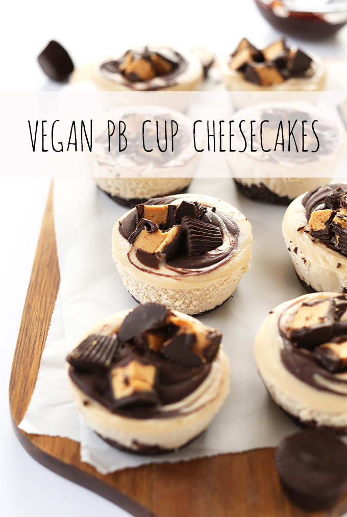 Mini Creamy Vegan PB Cup Cheesecake Bites on parchment paper