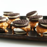 Tray filled with Peanut Butter S'moreos oozing with peanut butter