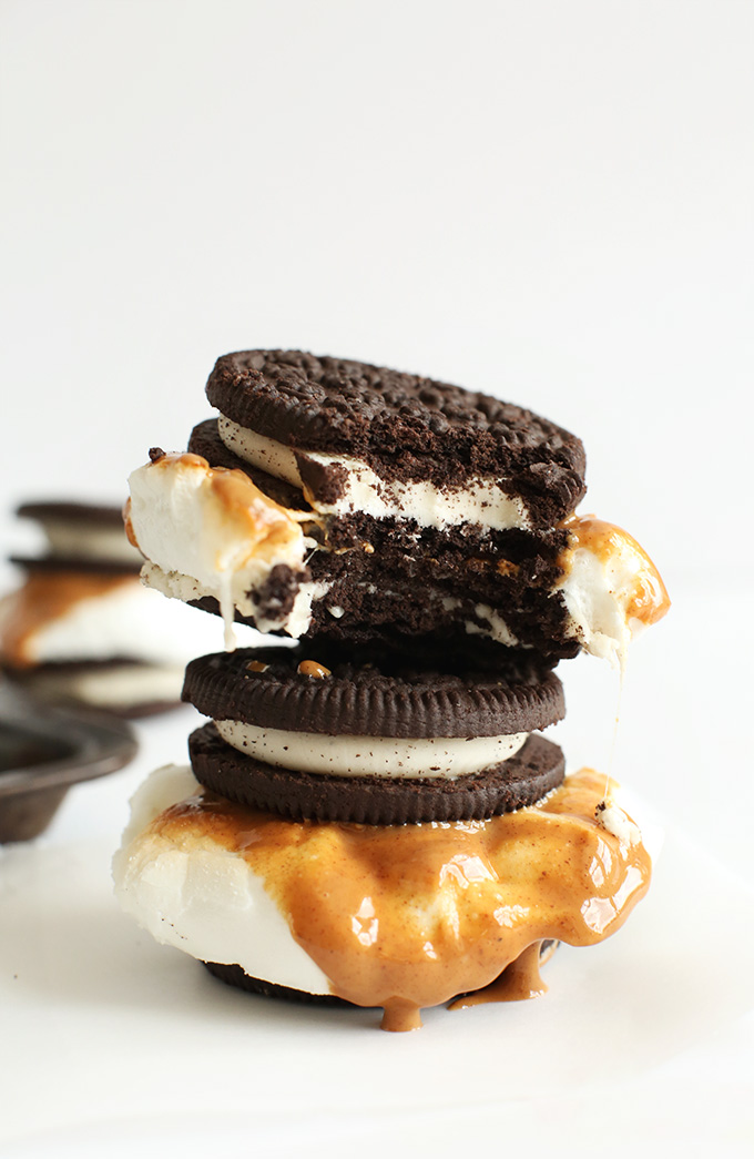 Stack of partially eaten PEANUT BUTTER S'MOREOS