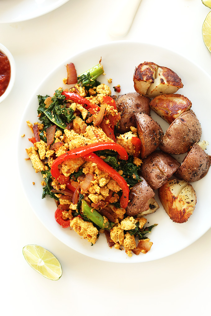 Plate of Southwest Tofu scramble for a simple gluten-free vegan breakfast