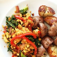 Plate of Southwest Tofu Scramble and Vegan Breakfast Potatoes for a delicious meal