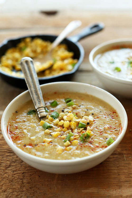 Bowl of gluten-free vegan Corn Chowder for a comforting summer meal