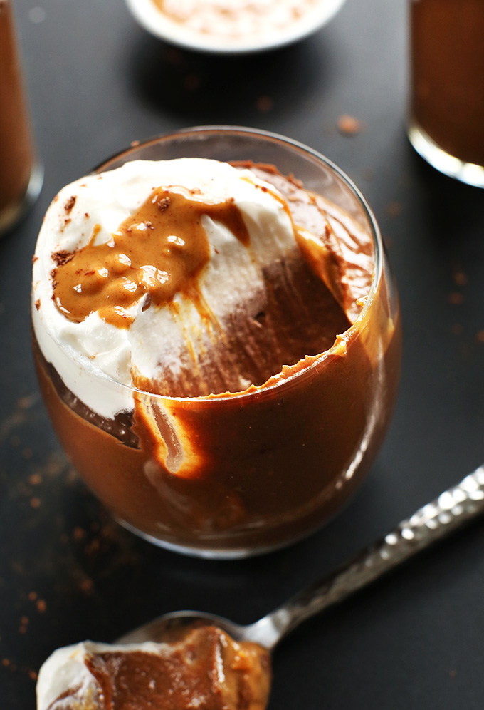 Spoonful removed from a jar of Chocolate Peanut Butter Pudding