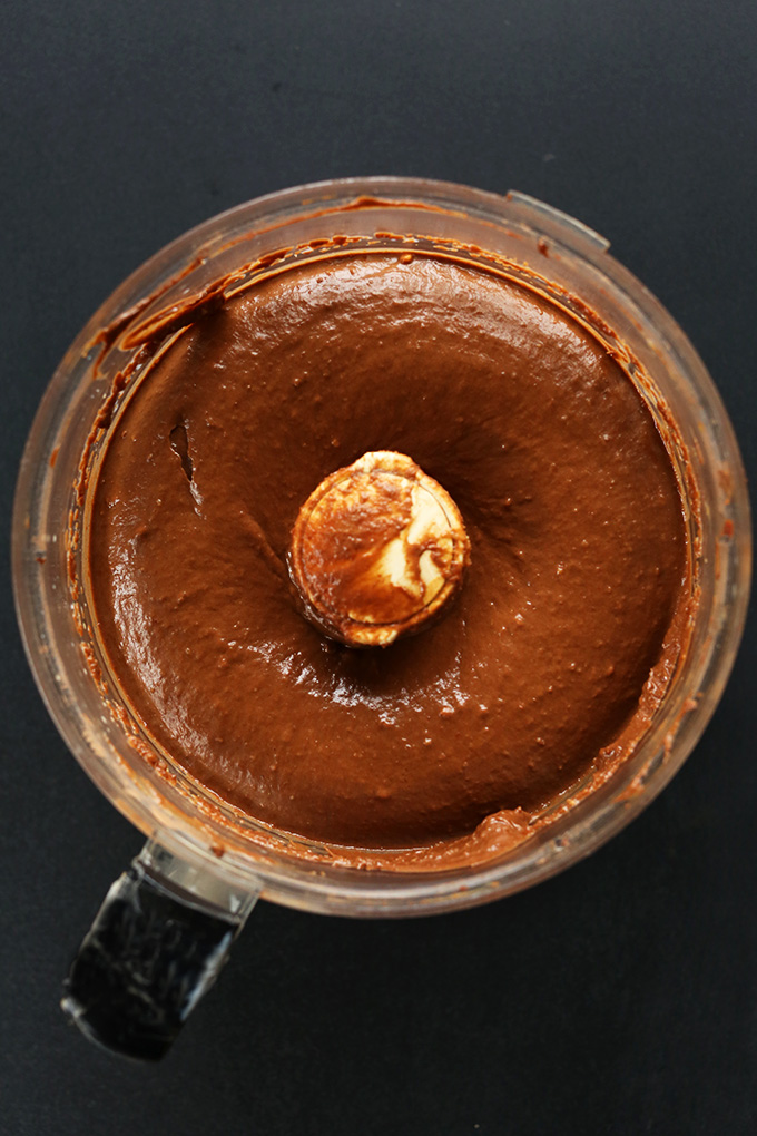 Food processor with freshly made Chocolate PB Avocado Pudding