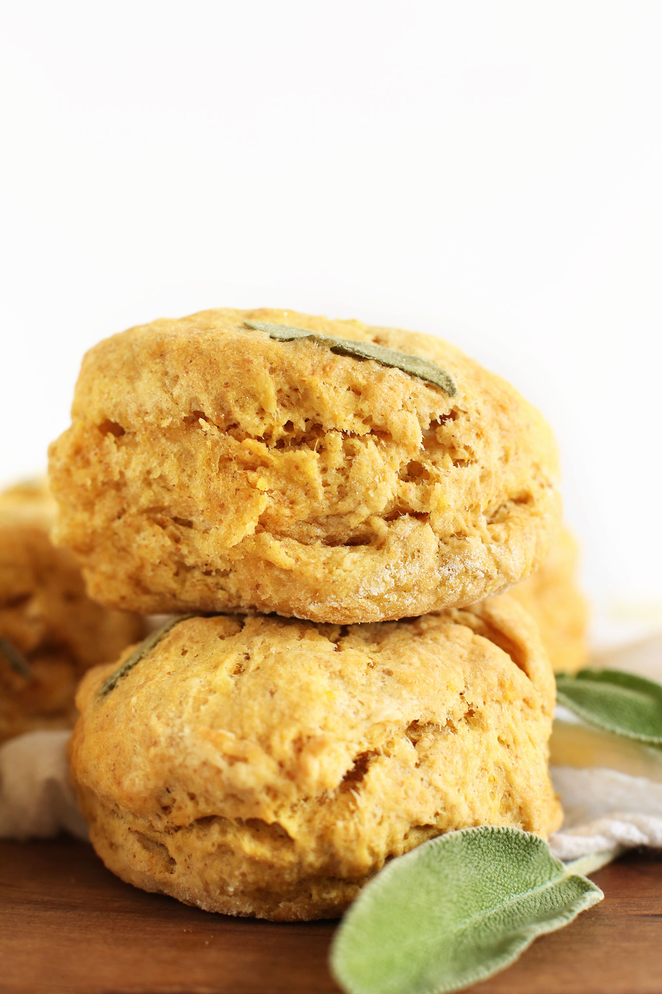Stack of two Vegan Pumpkin Sage Muffins