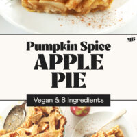 Slices and a partially cut pie of our pumpkin-spiced apple pie that's vegan and just 8 ingredients