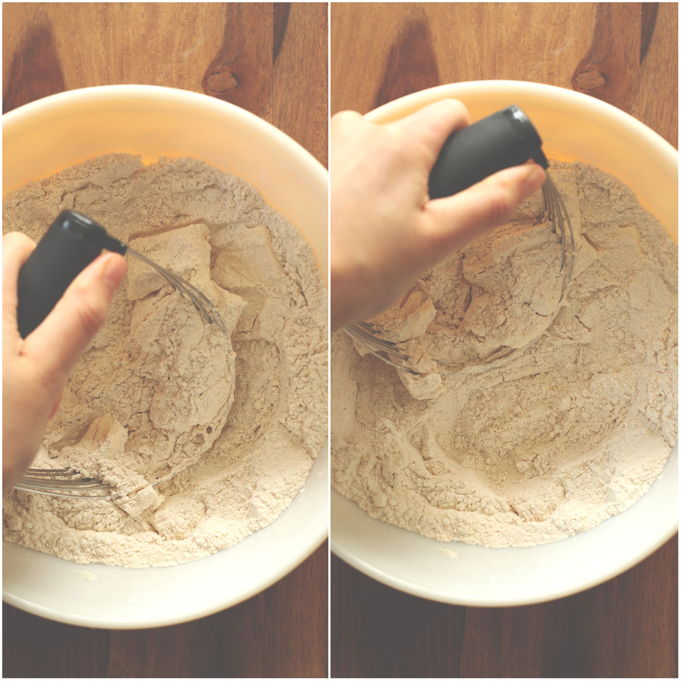 Using a pastry cutter to mix butter into flour for Pumpkin Sage Biscuits