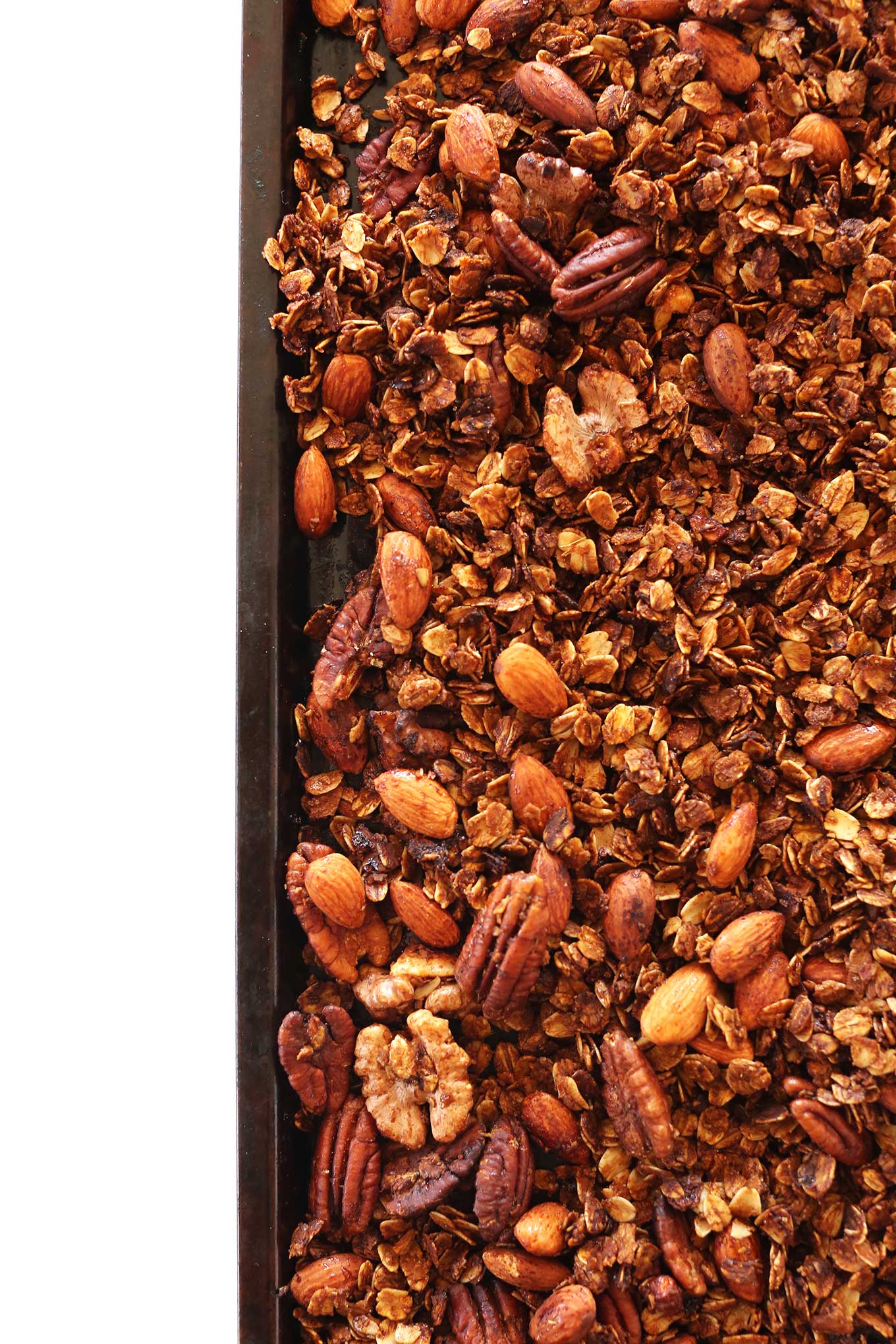 Baking sheet filled with our gluten-free vegan Gingerbread Granola recipe