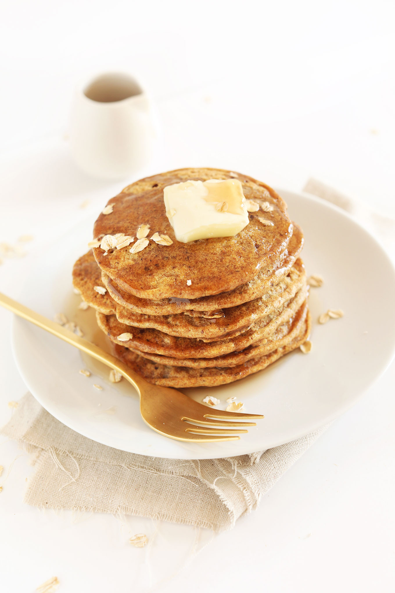 Stack of delicious and simple Healthy Whole Grain Vegan Pancakes