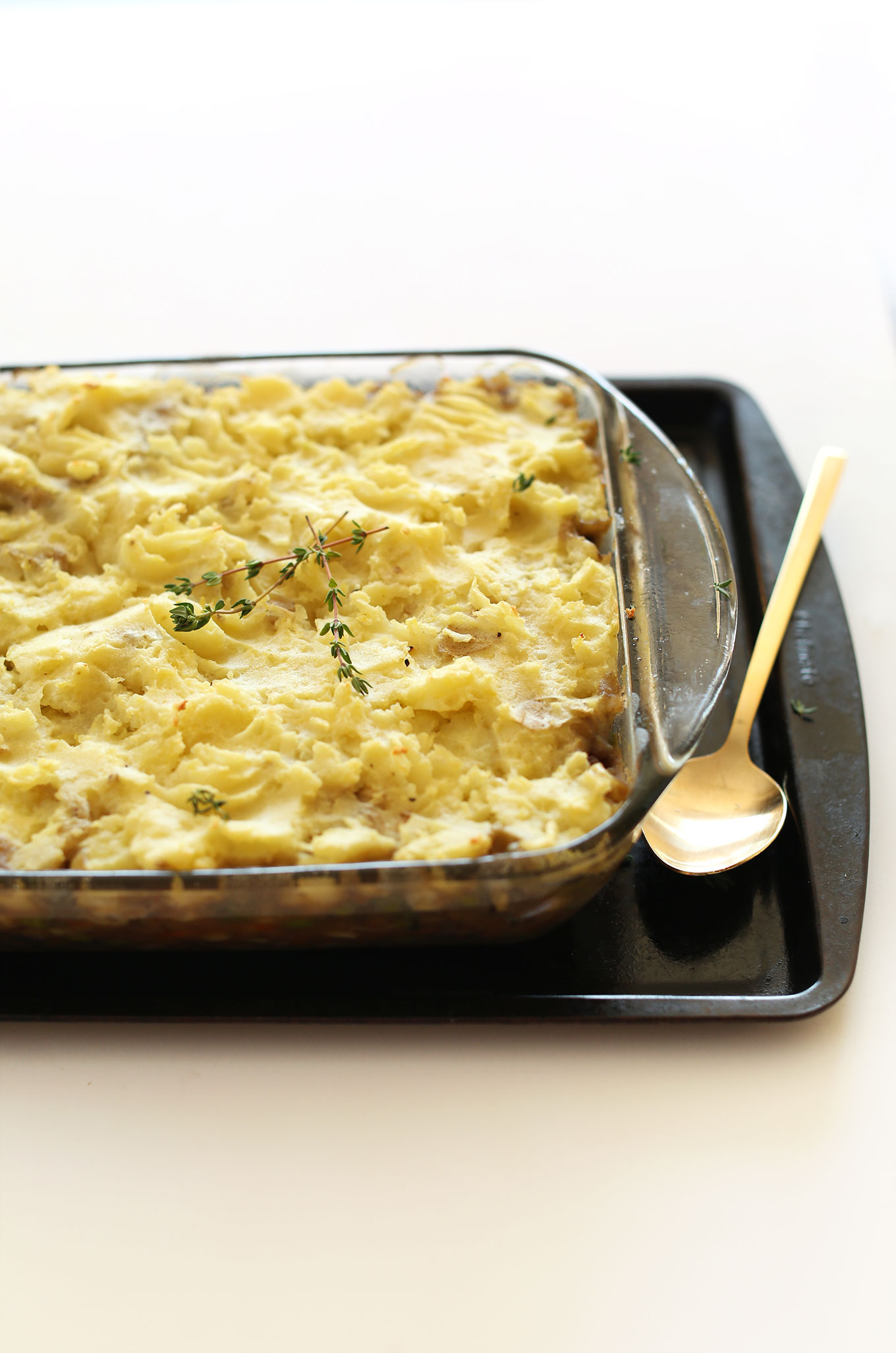 Baking pan of Vegan Lentil Shepherds Pie