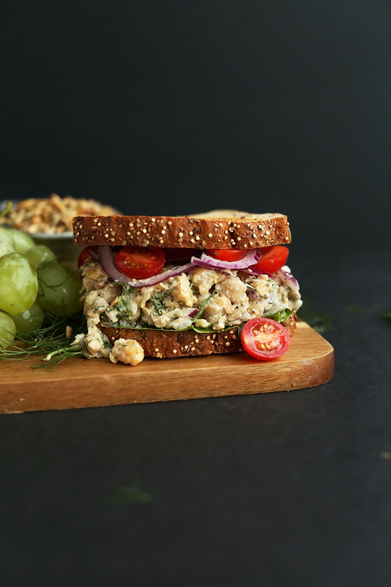 Simple vegan lunch of our Chickpea Sunflower Salad Sandwich recipe