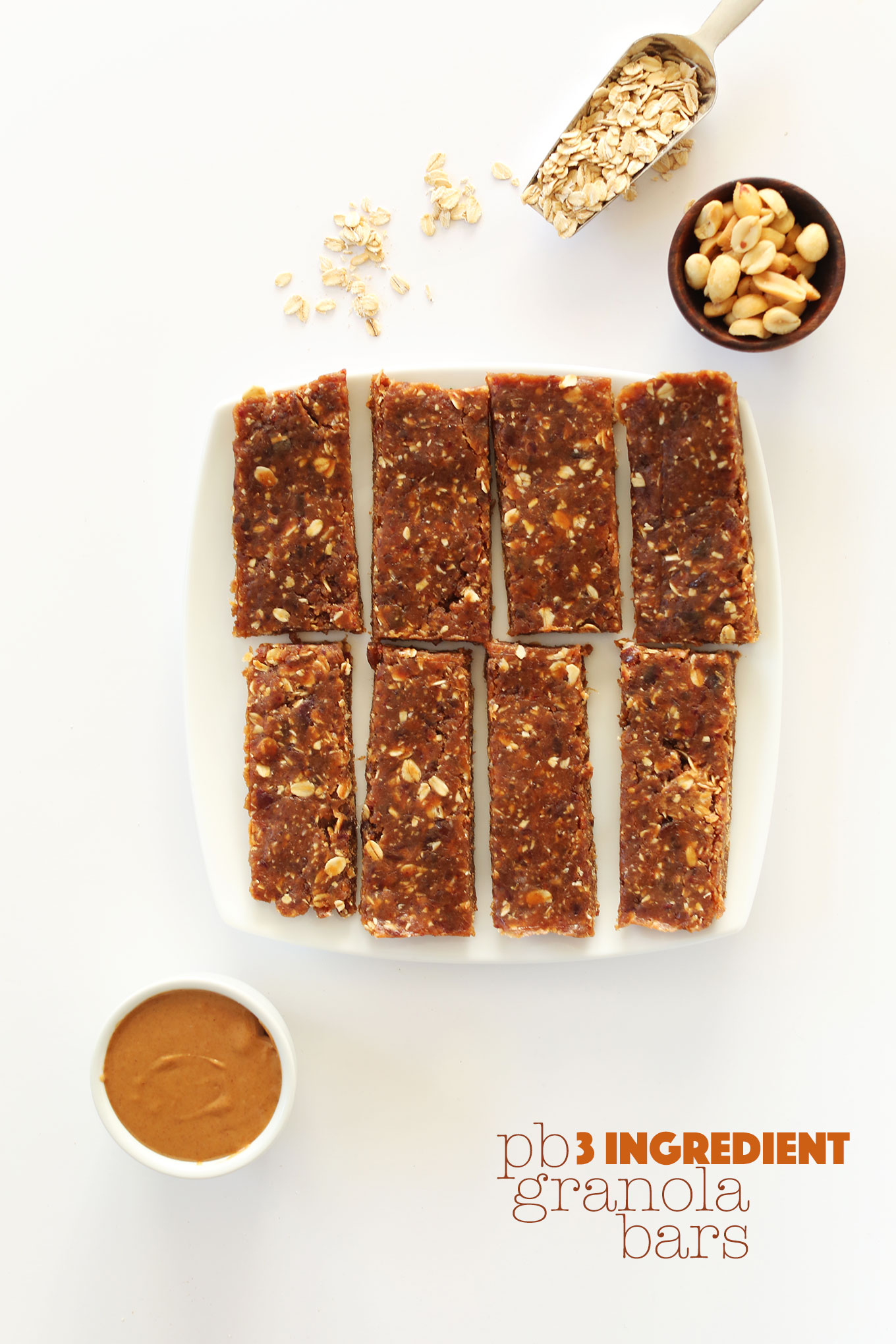 Plate of our amazing 3-ingredient gluten-free Peanut Butter Granola Bars
