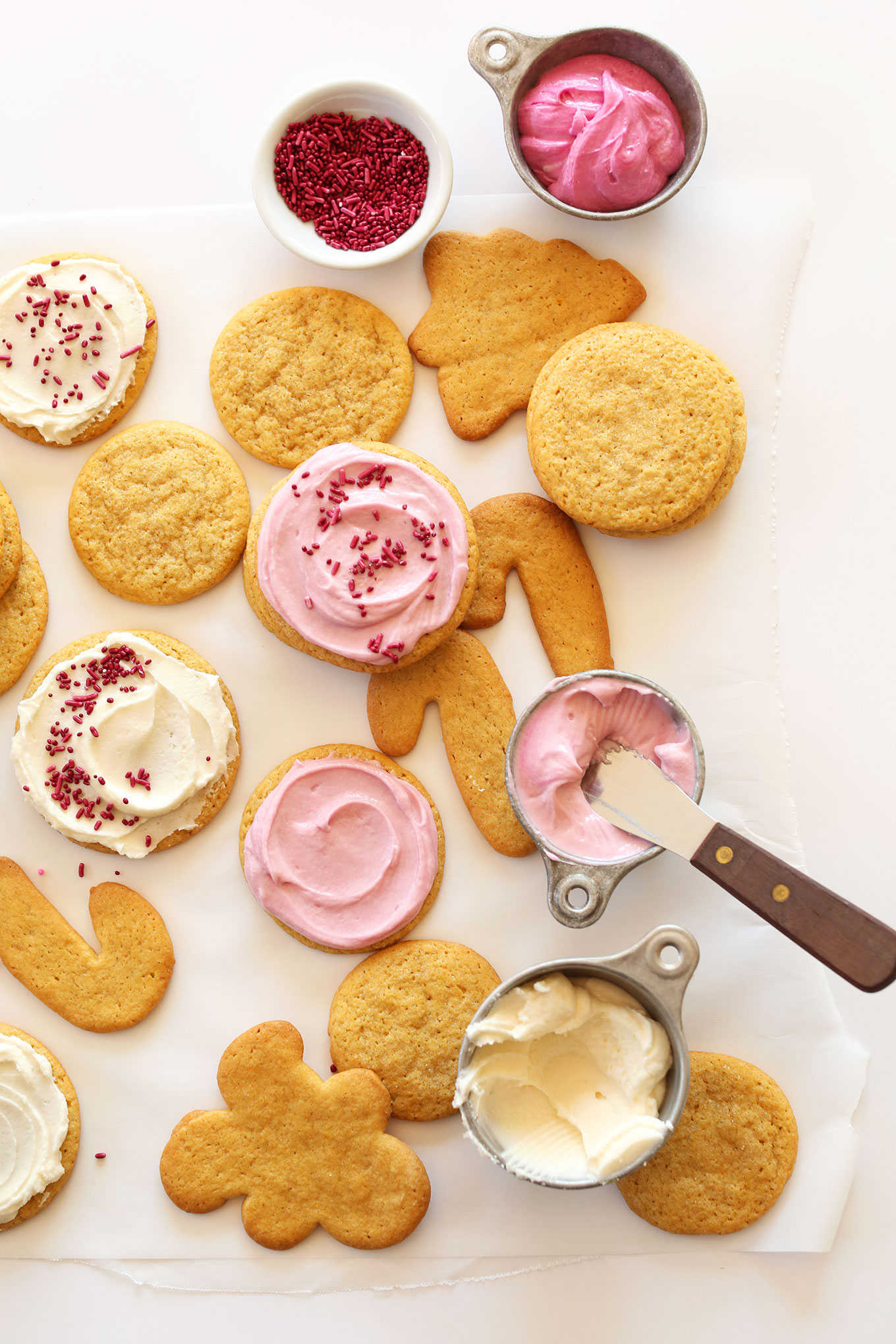 Assortment of Vegan Sugar Cookies with some frosted 