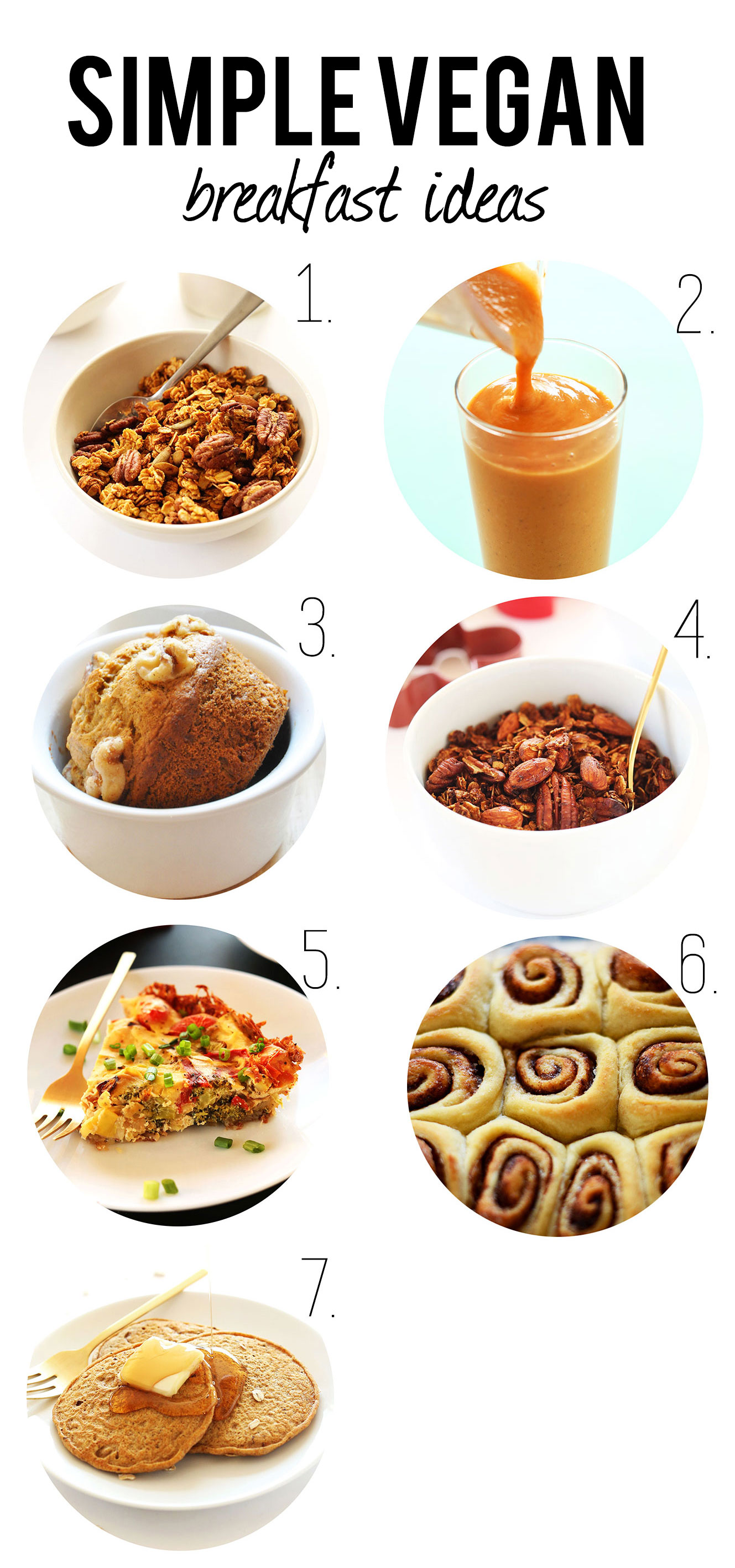 Photos of seven vegan breakfast ideas