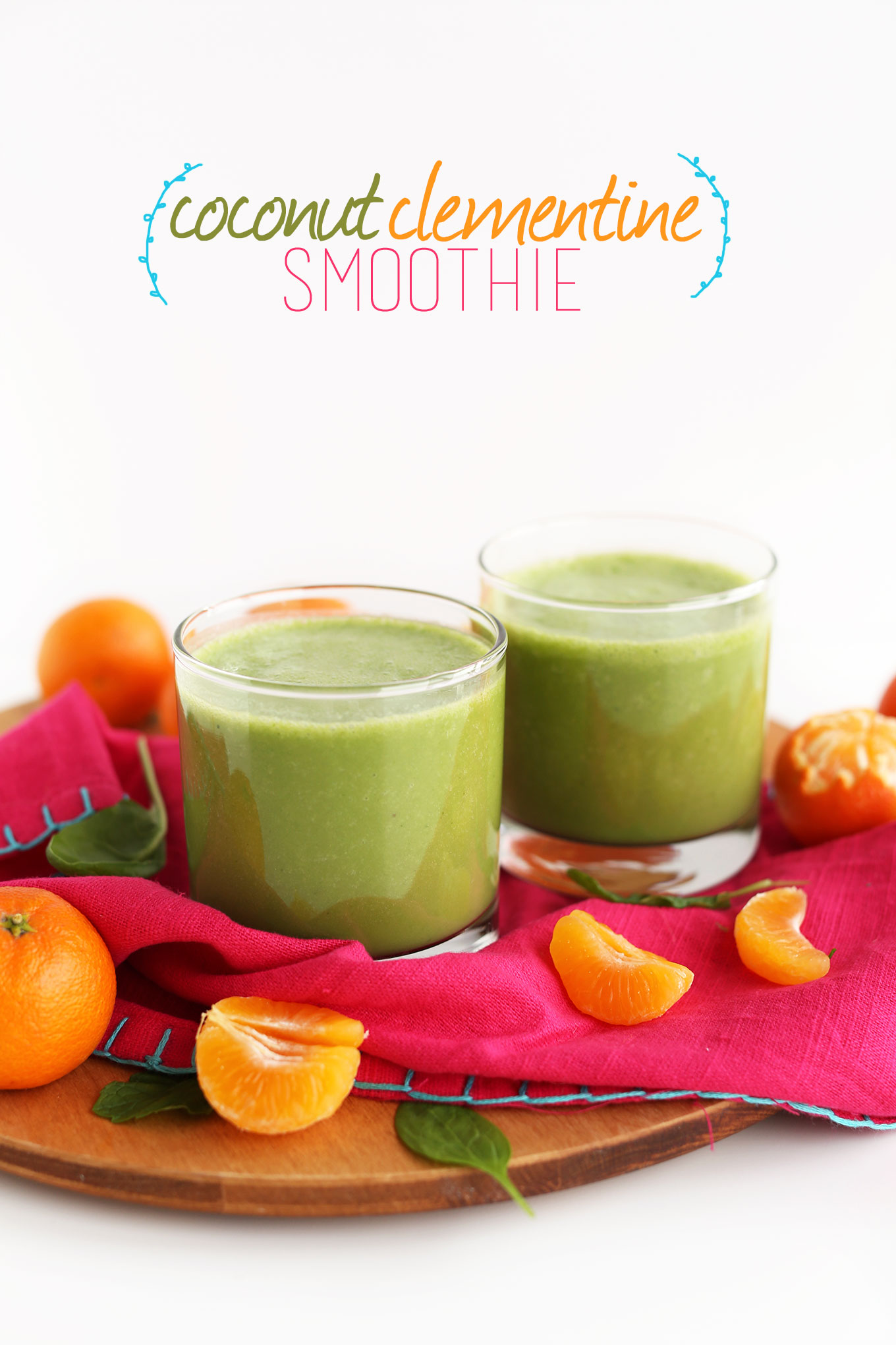 Glasses filled with our Coconut Clementine Smoothie recipe
