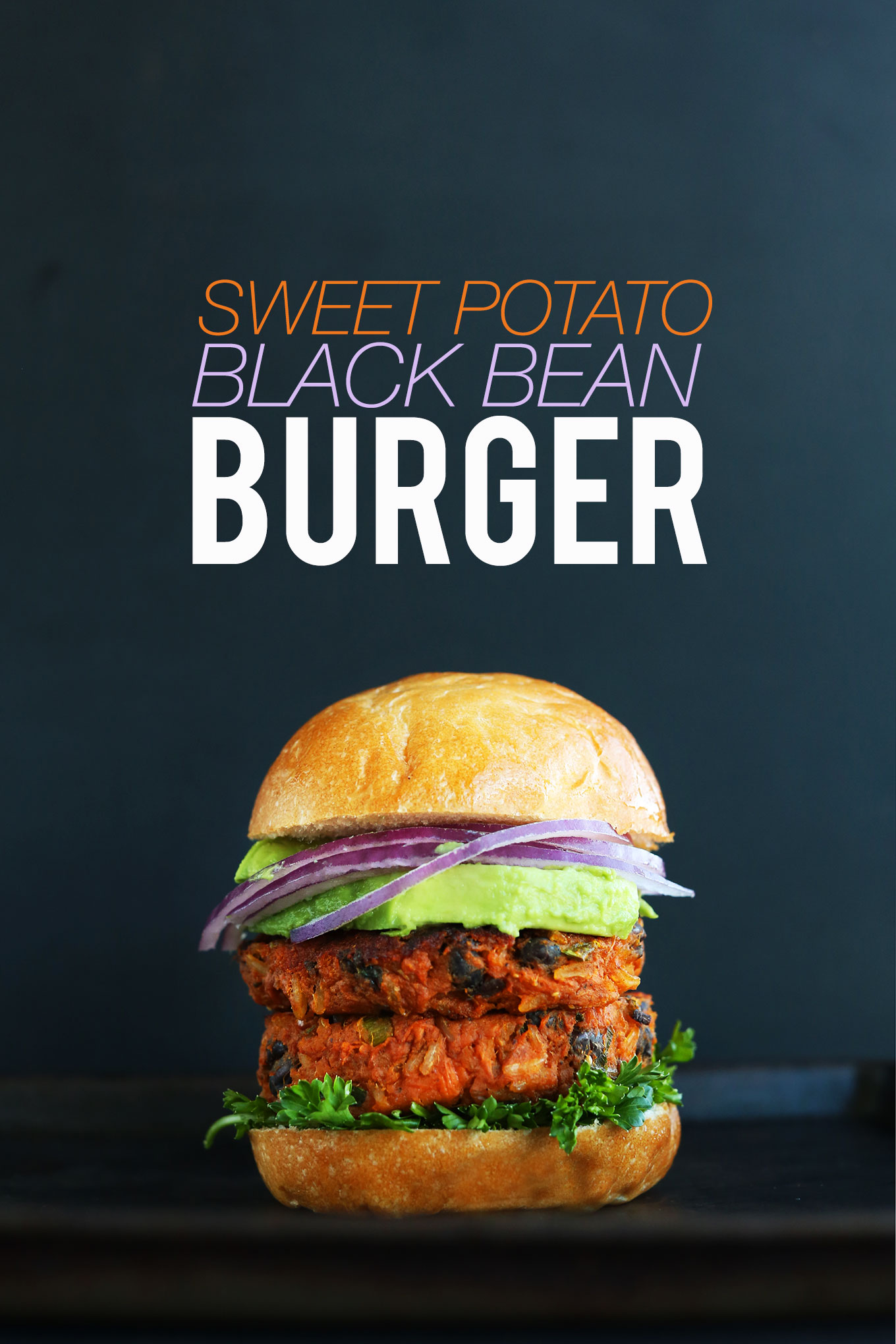 Hearty and delicious Sweet Potato Black Bean Burger with veggies on a bun
