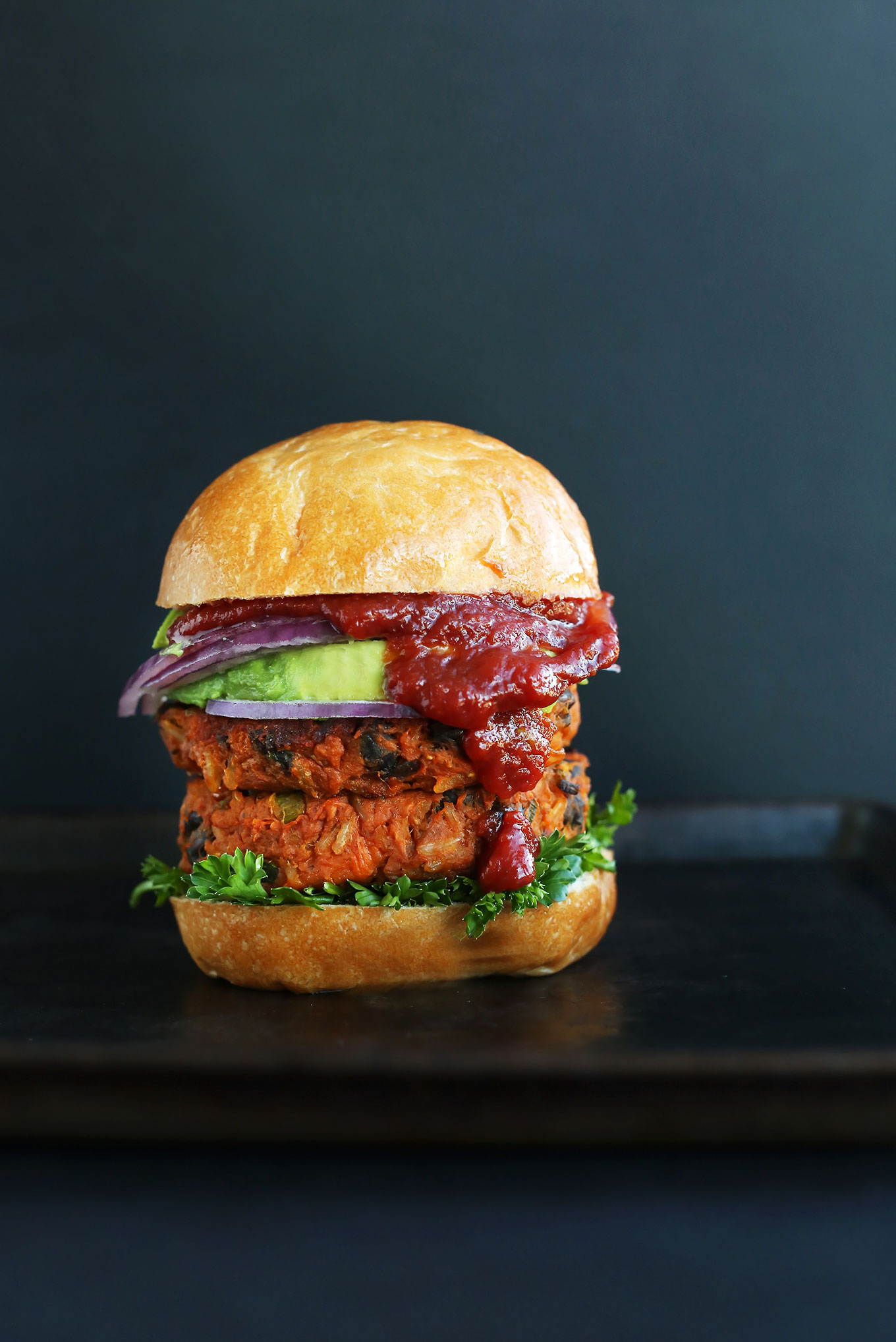 Gluten-free vegan Sweet Potato Black Bean Burger for dinner