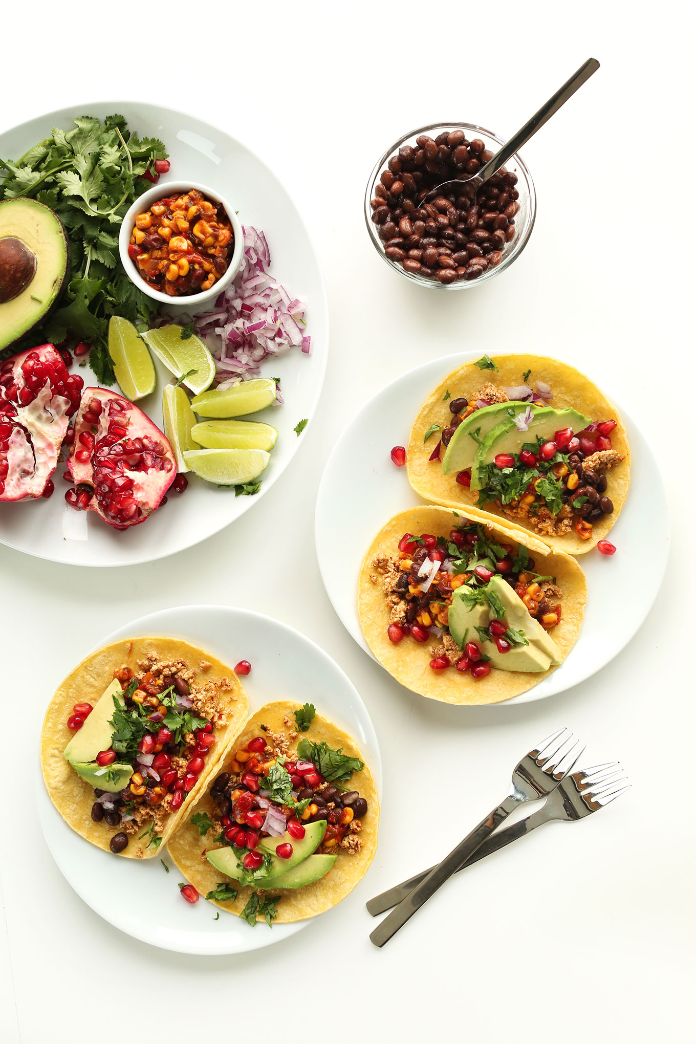 Plates of healthy Breakfast Tacos for a filling vegan meal