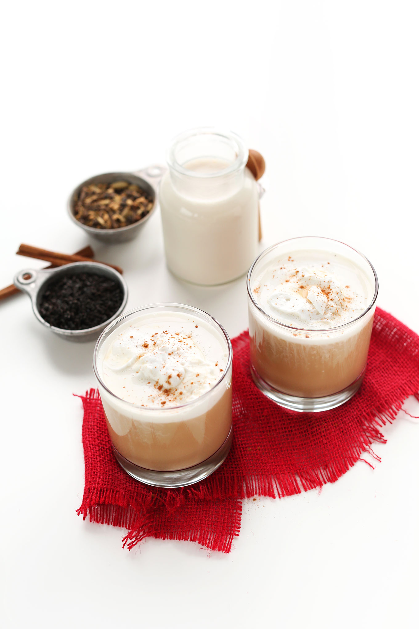 Glasses filled with our Simple Vegan Chai Latte recipe