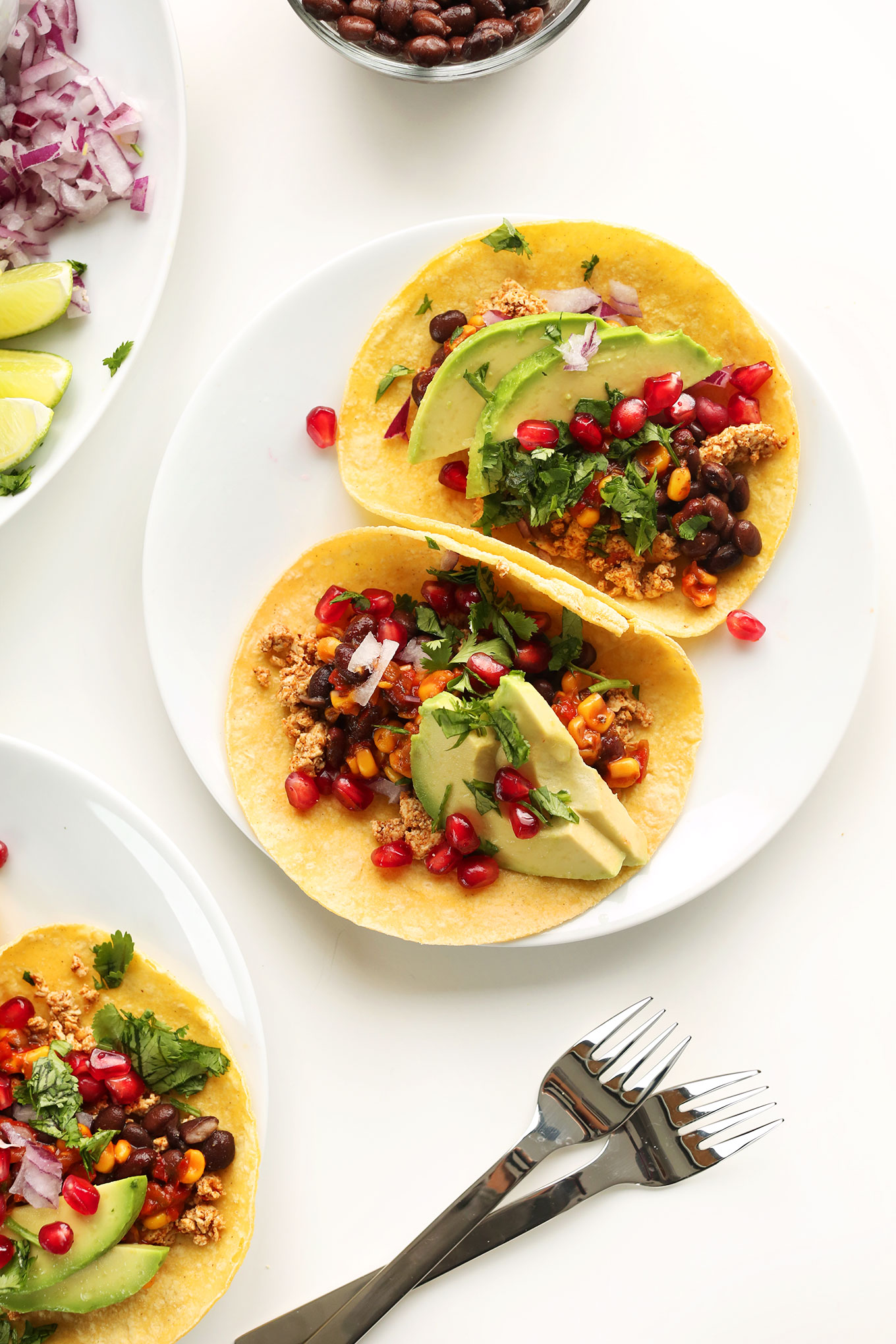 Plates of Tofu Black Bean Tacos for a healthy vegan dinner