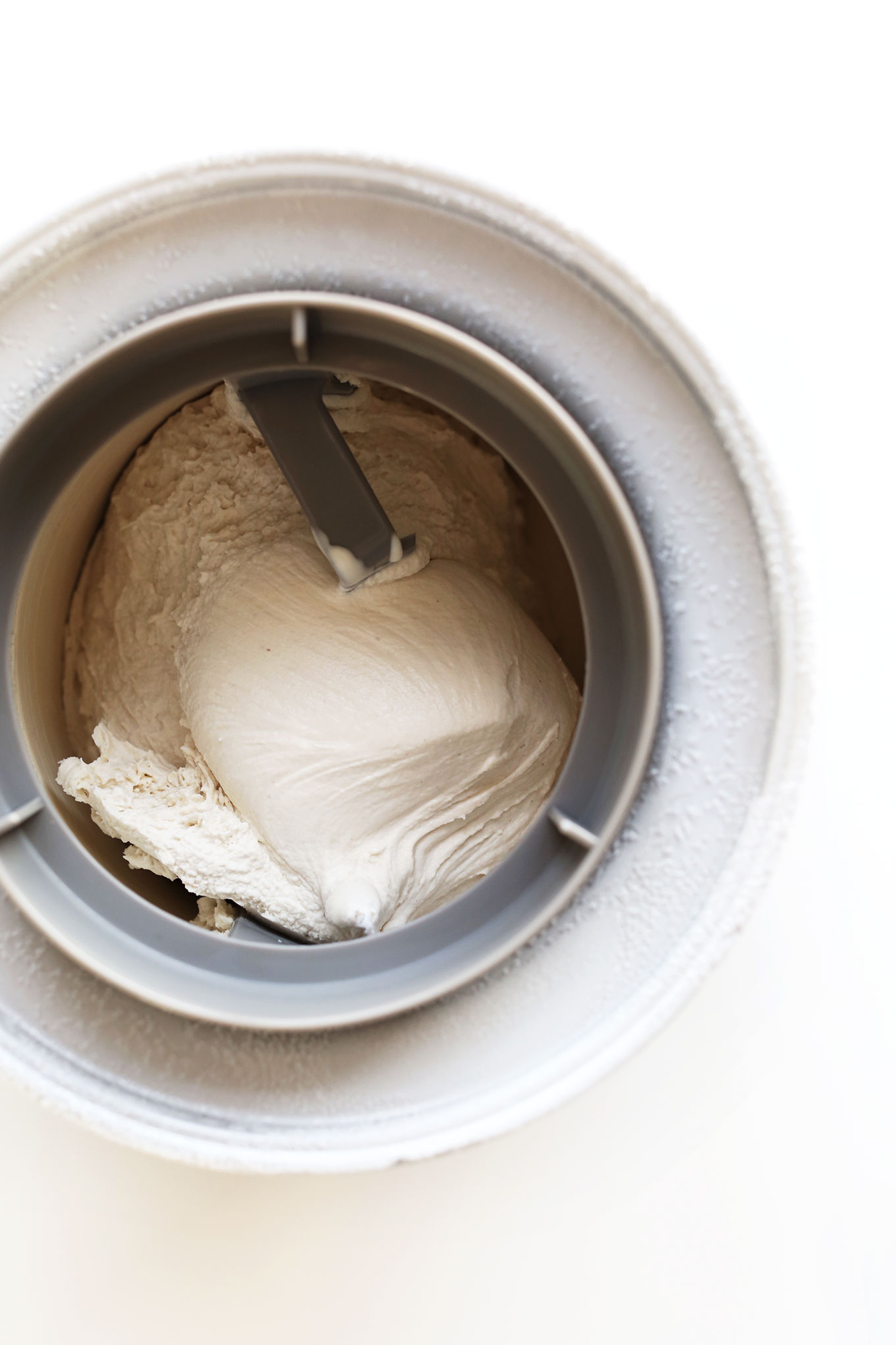 Homemade vegan ice cream churning in an ice cream maker