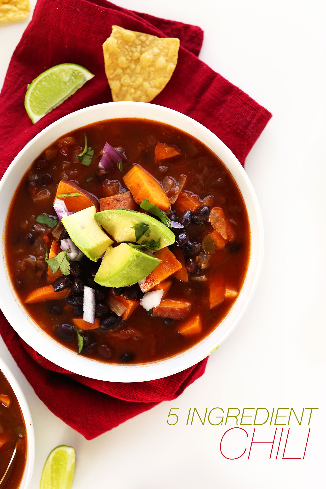 Bowl of Black Bean Sweet Potato Chili for a super simple vegan meal