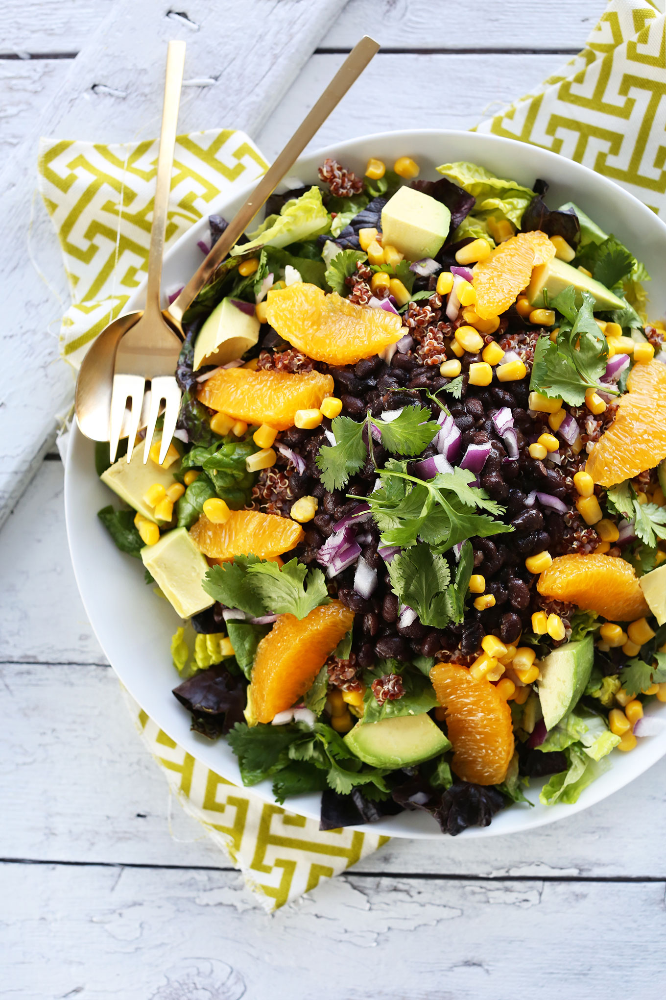 Bowl of our fresh and simple vegan Quinoa Mexican Salad for dinner