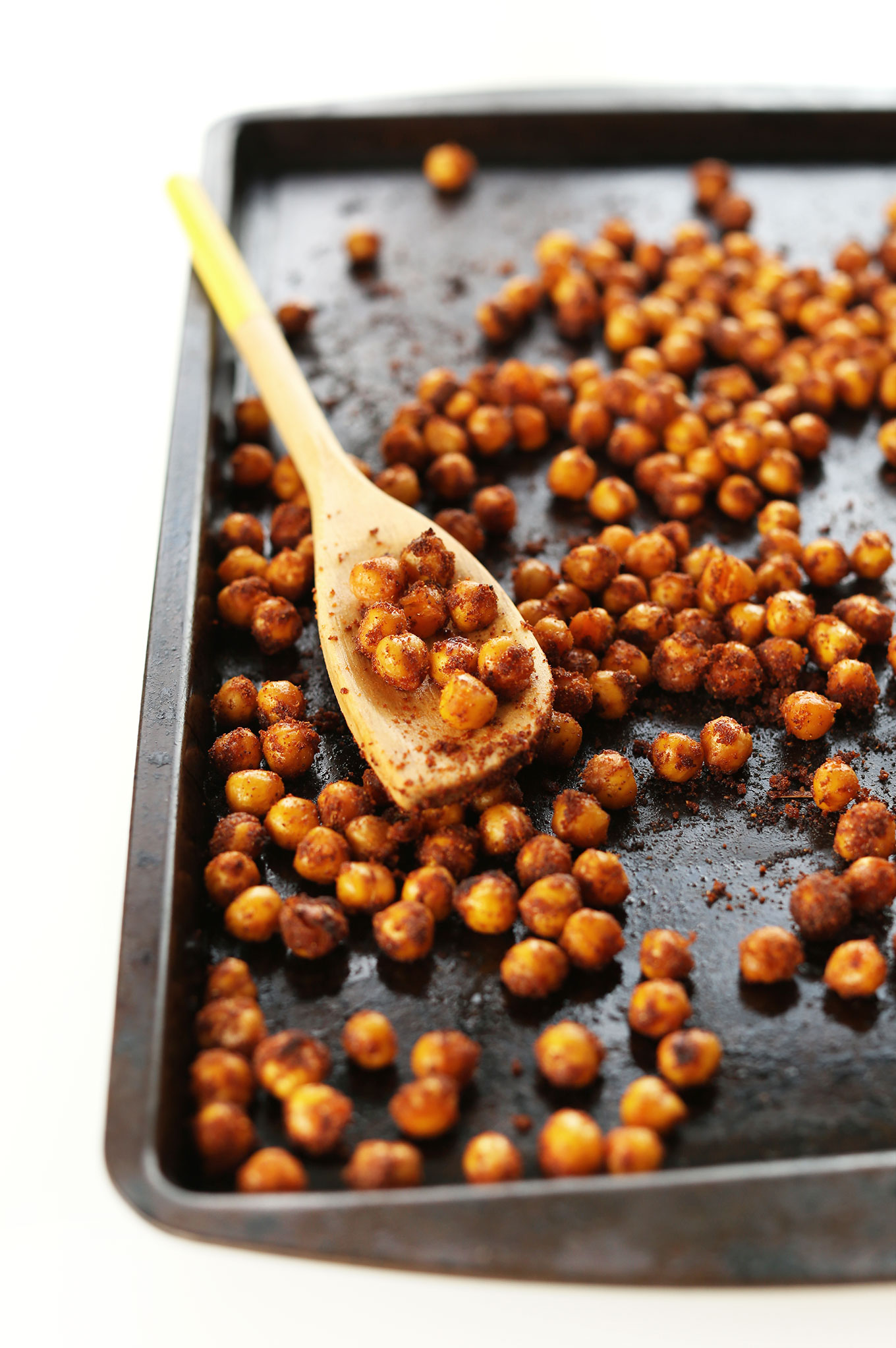 Baking sheet full of Crispy Roasted Chickpeas