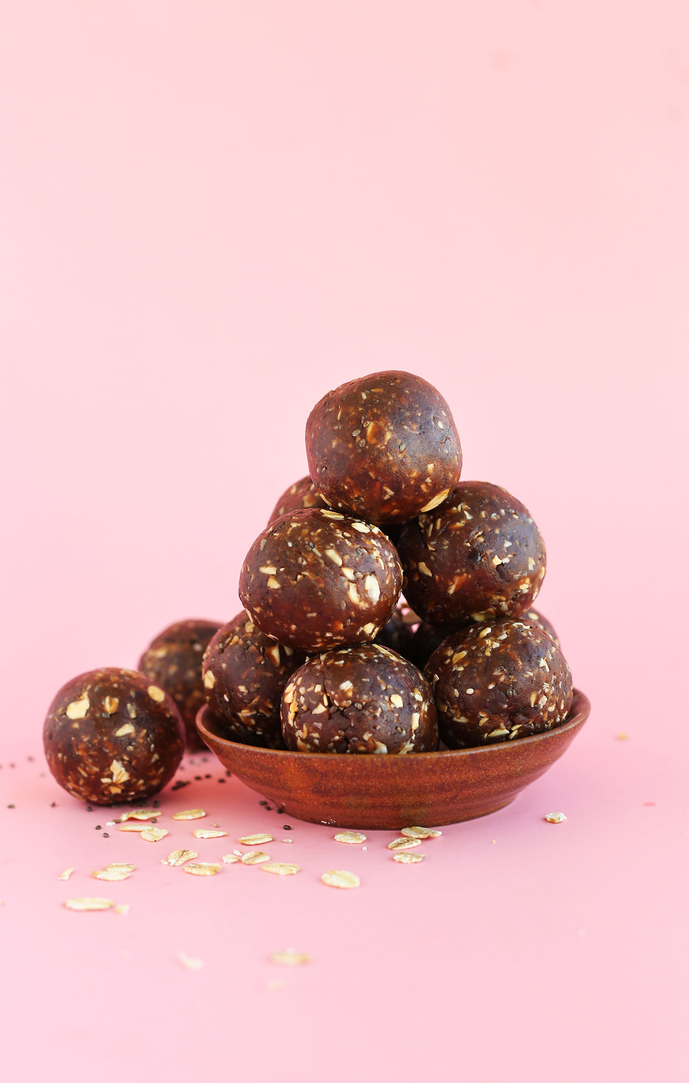 Stack of gluten-free vegan Peanut Butter Cup Chia Seed Energy Bites