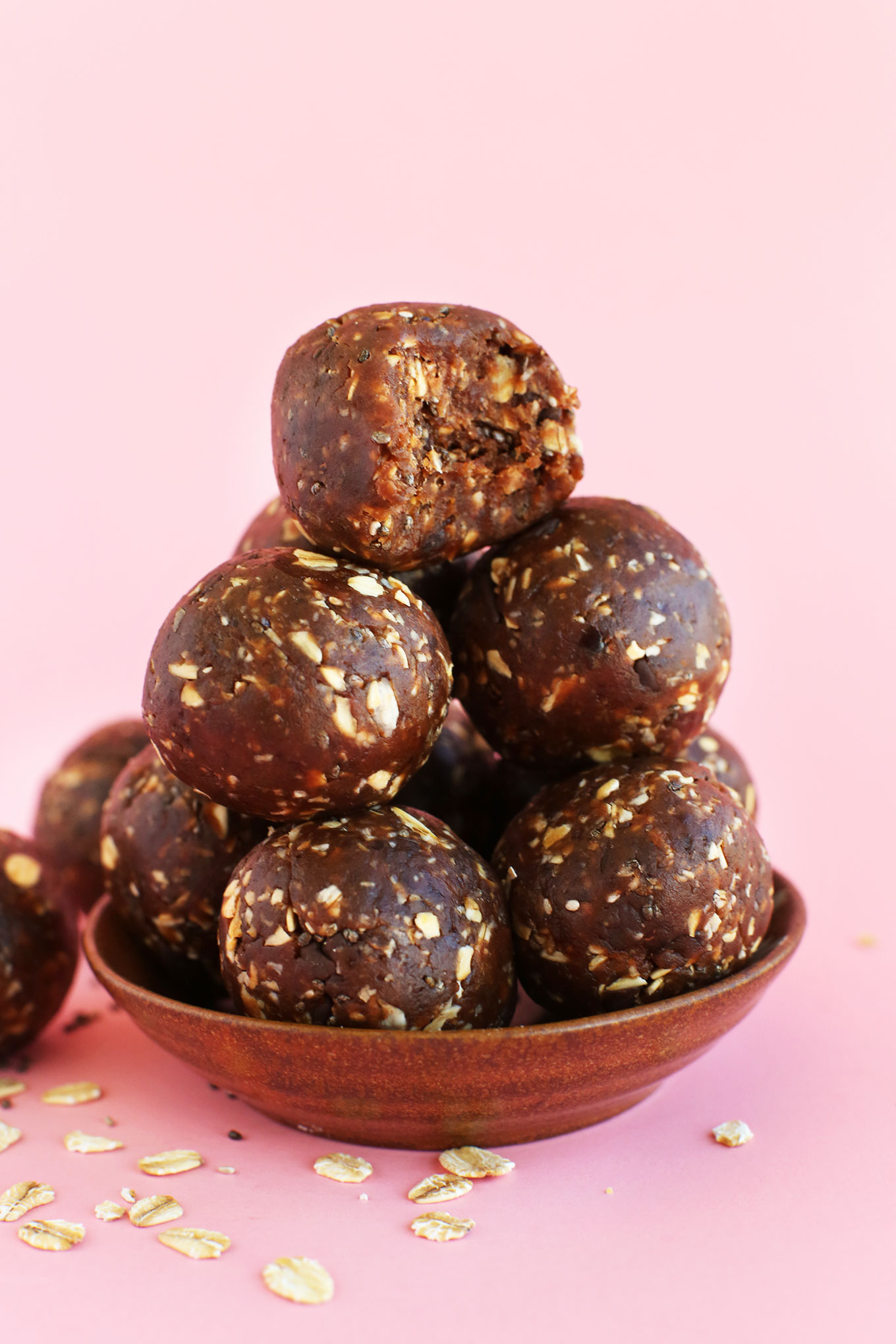 Stack of homemade gluten-free Peanut Butter Cup Energy Bites