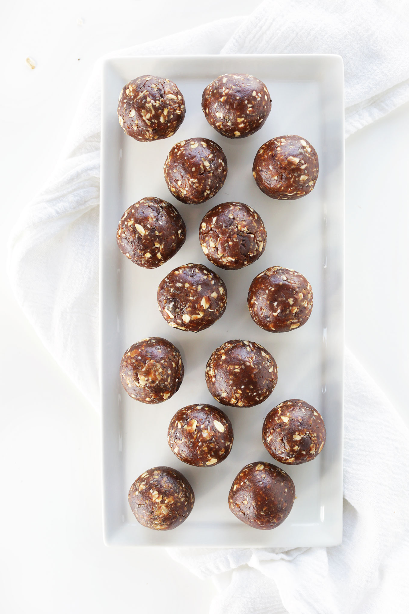 Platter filled with gluten-free vegan Peanut Butter Cup Chia Seed Energy Bites