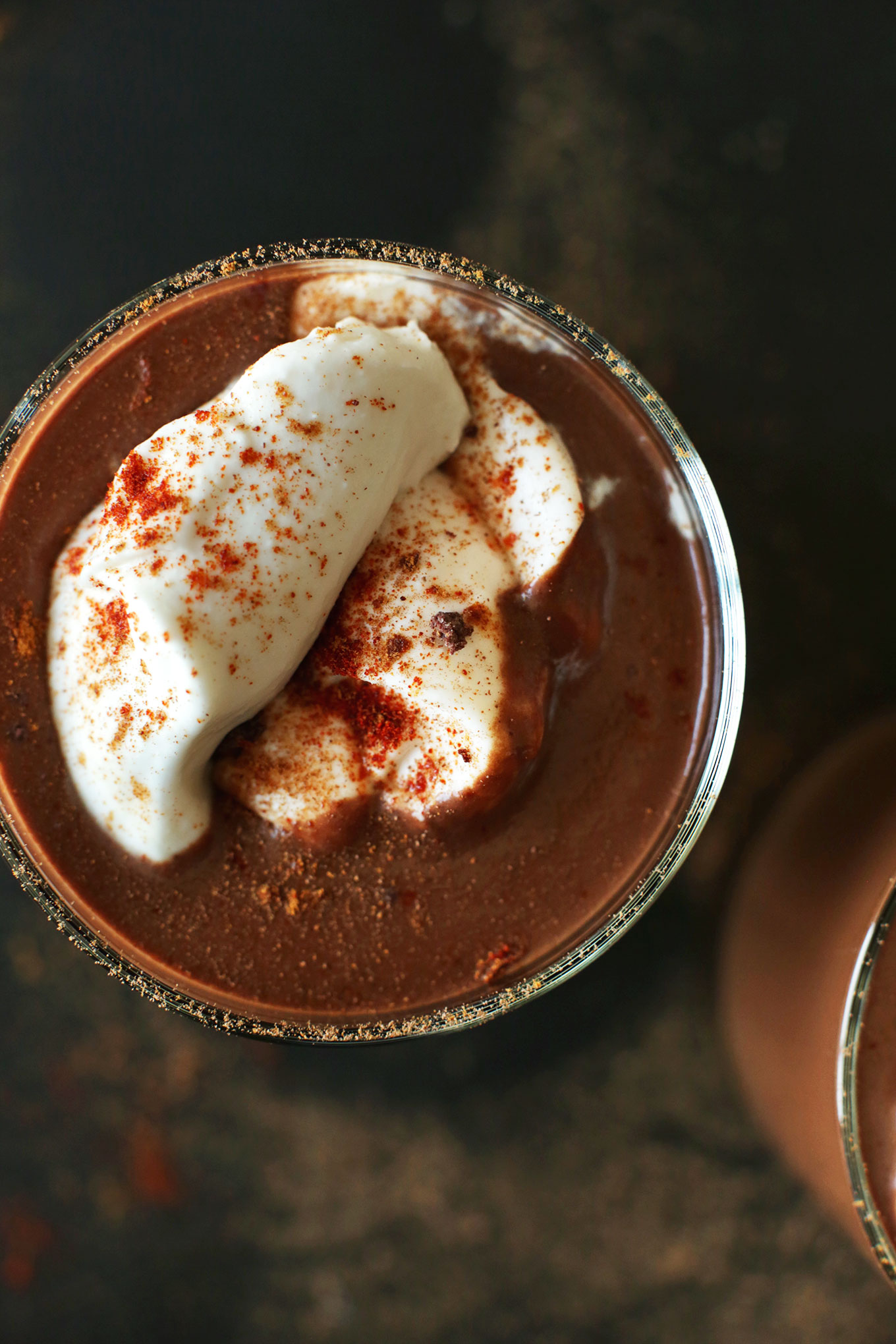 Glass of Vegan Mayan Drinking Chocolate for a gluten-free vegan chocolate dessert