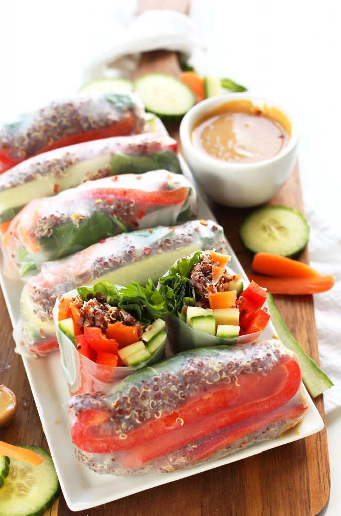 30-MINUTE Quinoa Spring Rolls! So fresh, filling and flavorful with CASHEW Dipping Sauce! #vegan #glutenfree #peanutfree #springrolls