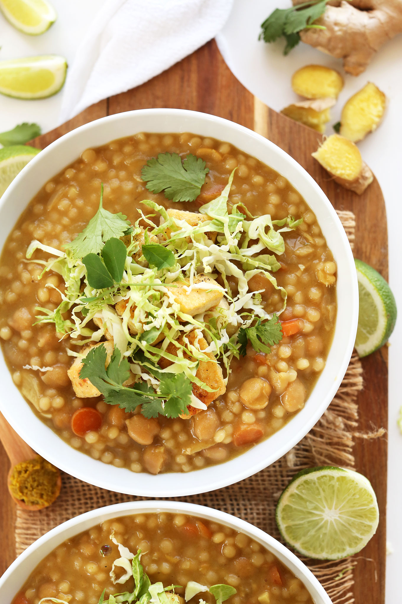 Bowls of our 30-Minute Green Chickpea Curry recipe for a quick vegan dinner