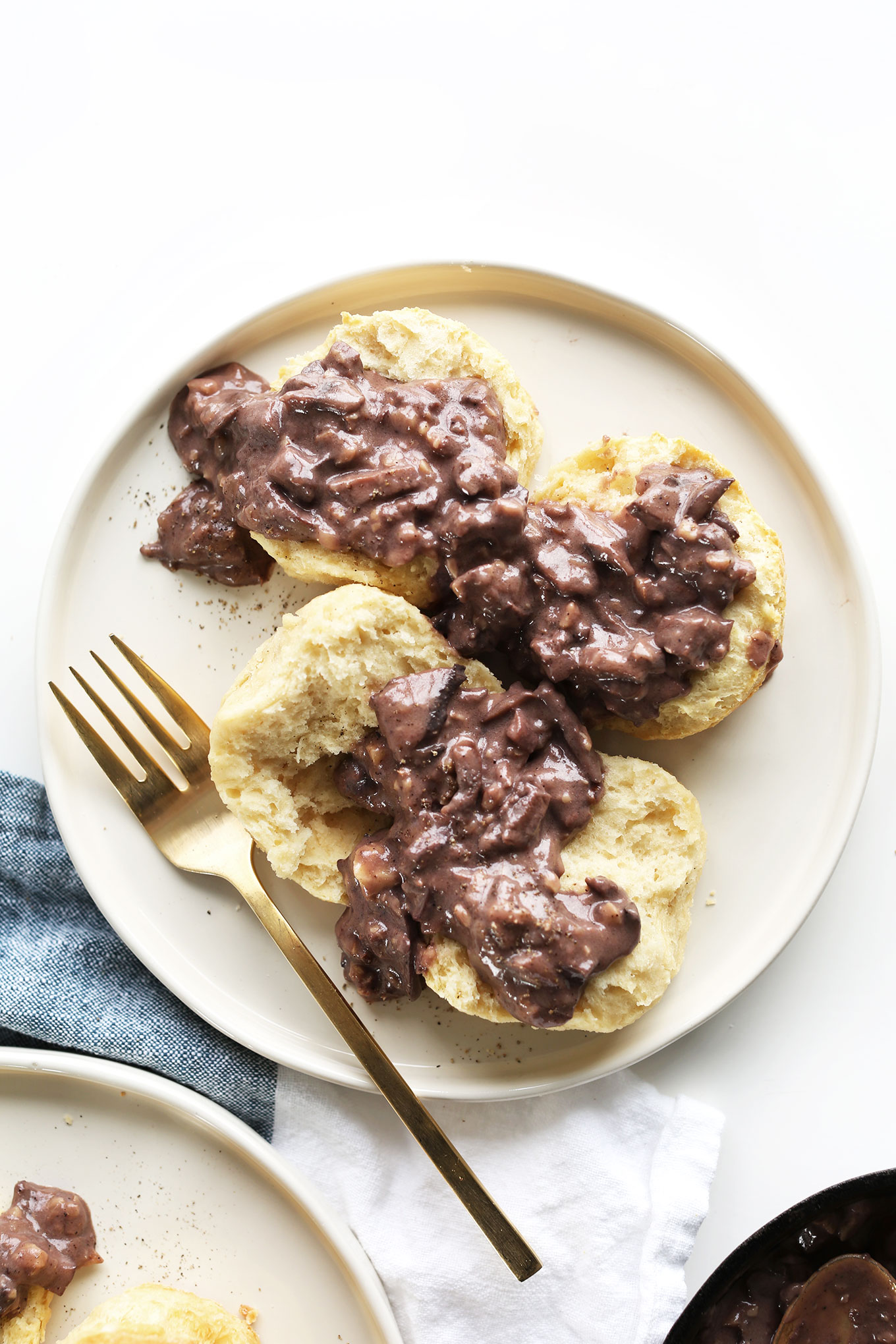 Plate with Vegan Biscuits and Gravy for an amazing breakfast