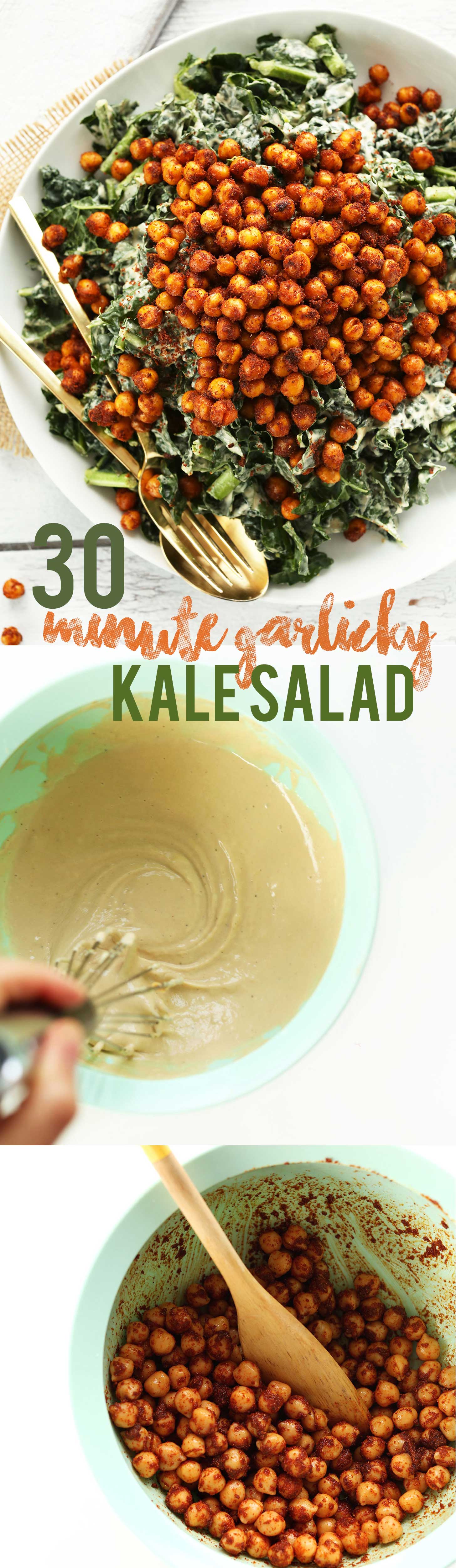 AMAZING 30 minute Garlicky Kale Salad with Crispy Chickpeas! #vegan #glutenfree #plantbased