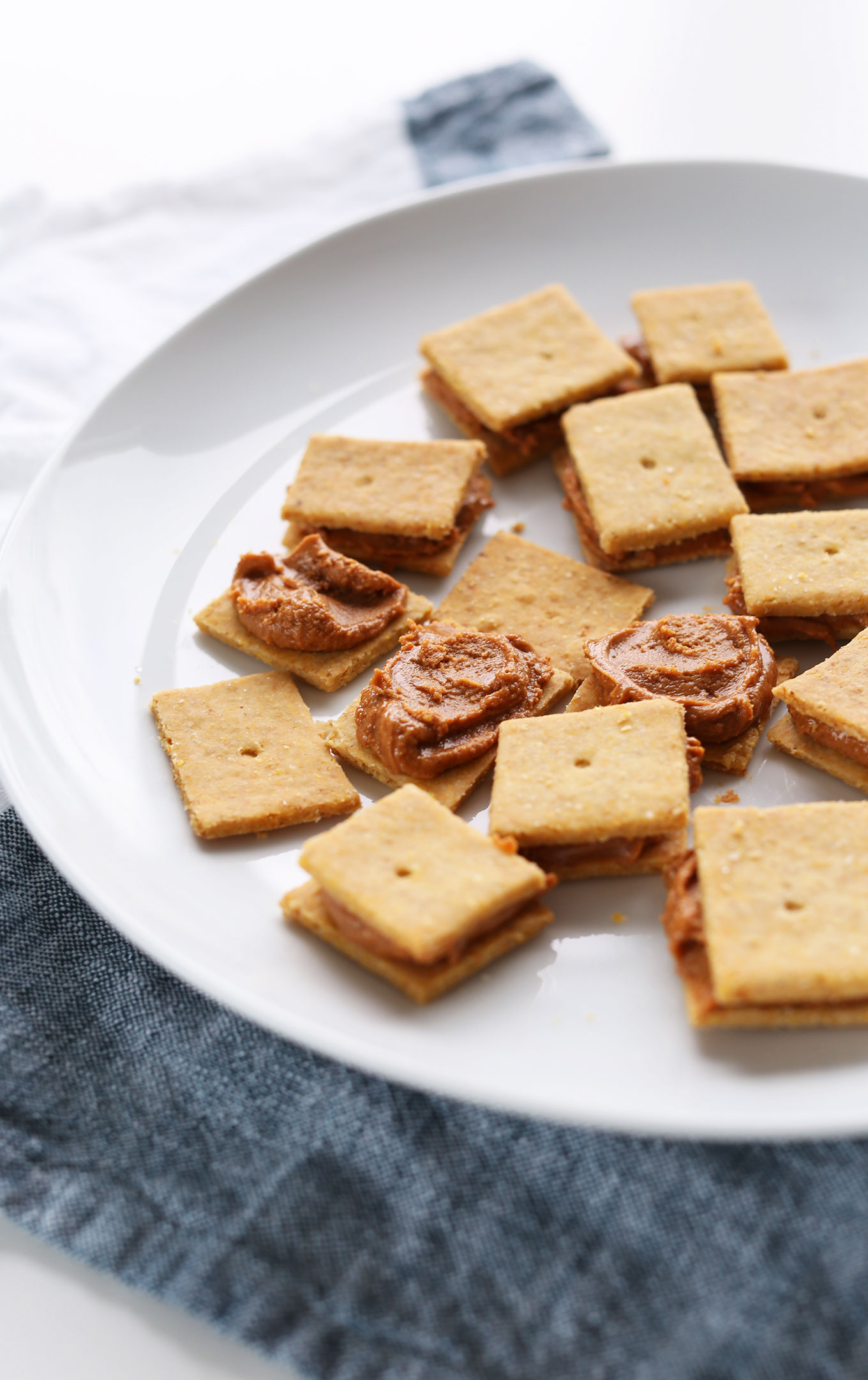 Plate of delicious Peanut Butter Cheese Crackers for a vegan GF snack