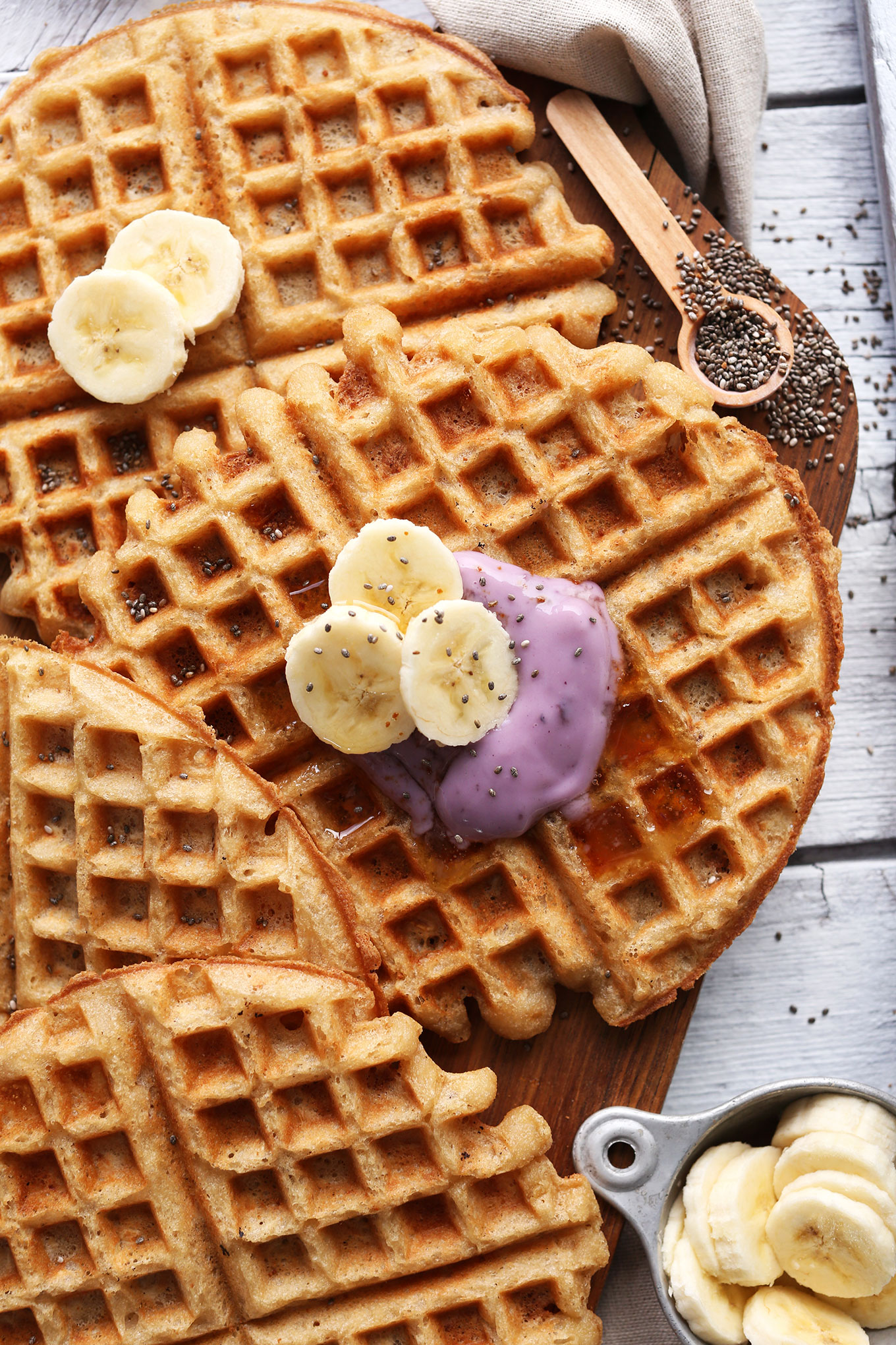 Vegan GF Yogurt Waffles with fresh fruit and yogurt for a delicious breakfast