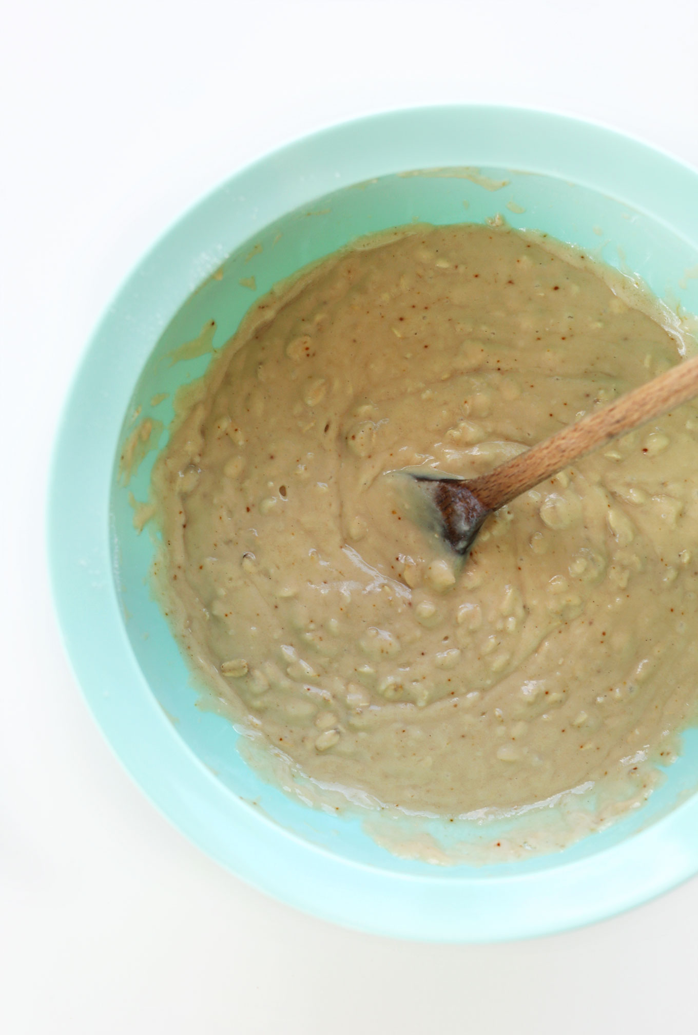 Mixing bowl with vegan gluten-free Yogurt Waffle batter