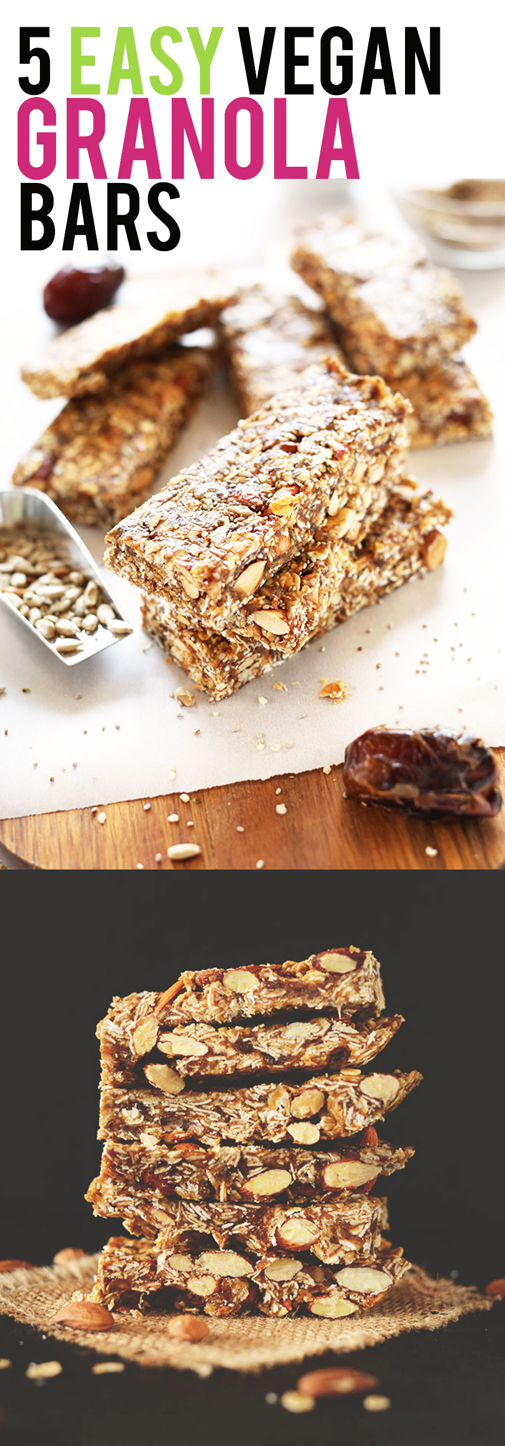 5 EASY Vegan Granola Bar recipes. Wholesome ingredients, simple preparation and BIG flavor! #vegan