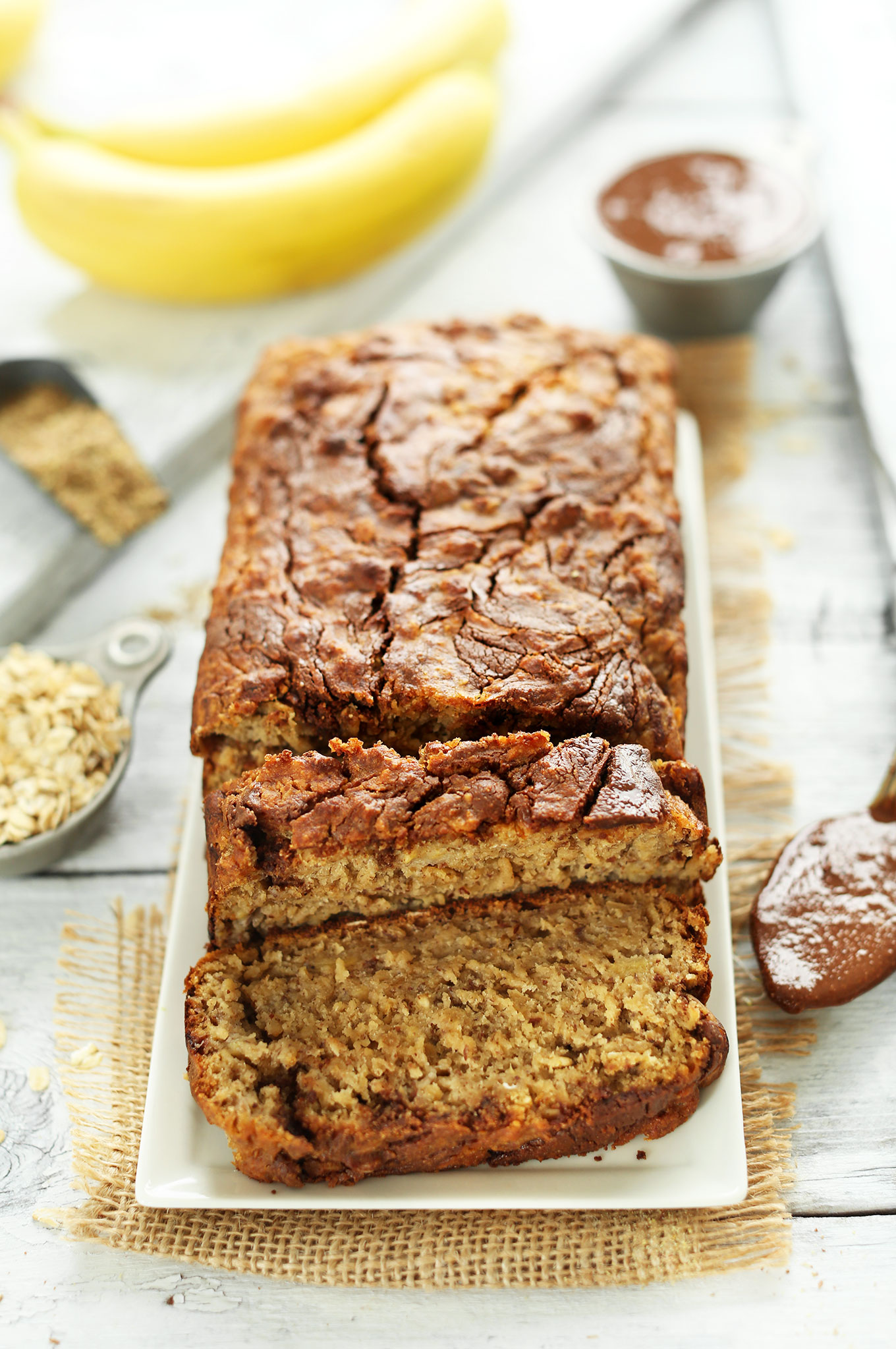 Freshly sliced Nutella Banana Bread for a delicious gluten-free vegan dessert