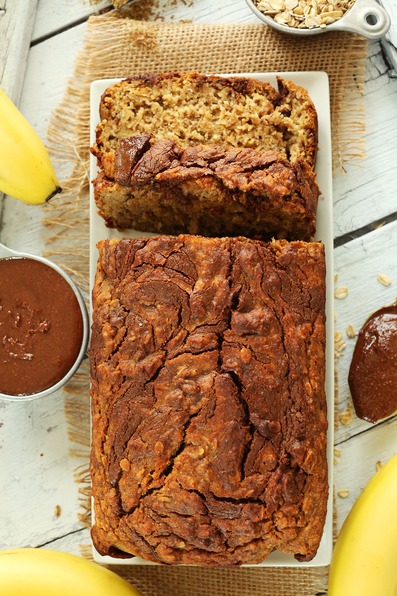 Freshly sliced loaf of our Chocolatey Nutella Banana Bread