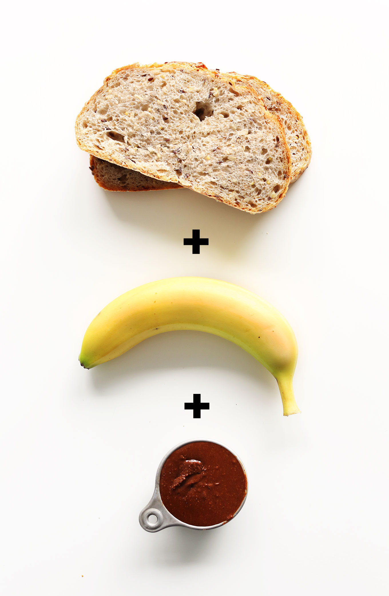 Bread, banana, and homemade vegan nutella for making a delicious treat