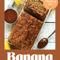 Overhead photo of a partially sliced loaf of vegan gluten-free nutella banana bread