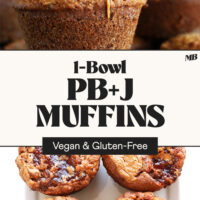 Overhead photo and stacked photo of our 1-bowl vegan gluten-free pb&j muffins